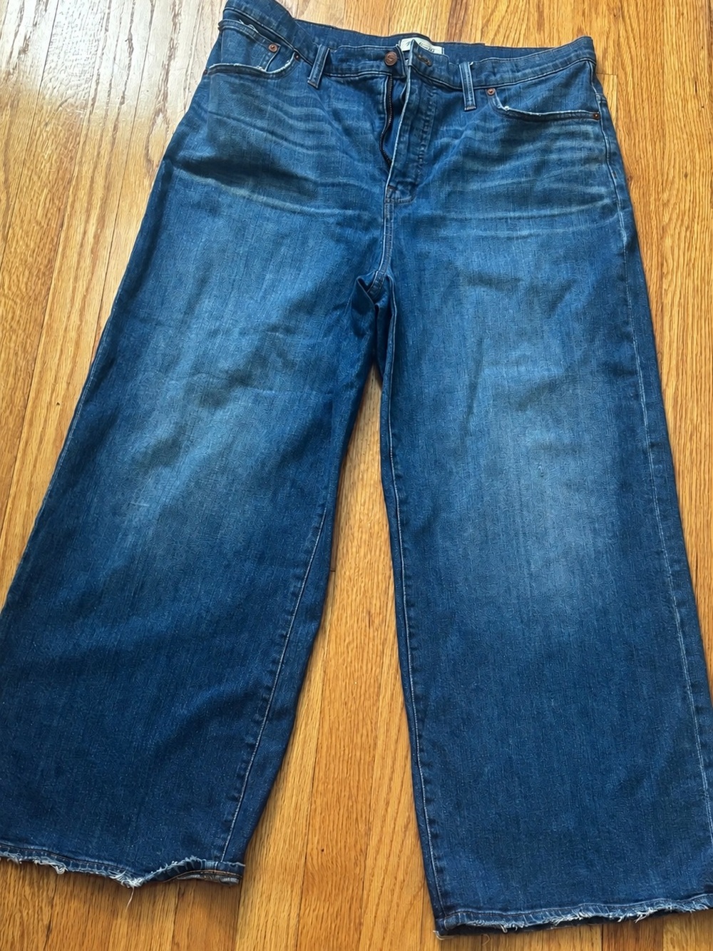 Madewell High Rise Wide Leg Crop Jeans Raw Hem Medium Wash Size 33 (Women’s 16)